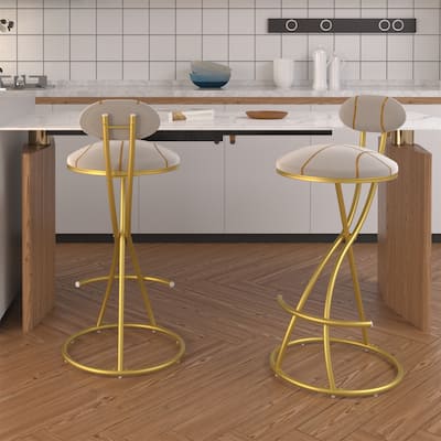 Set of 2 Round Bar Stools S-shaped Stripe
