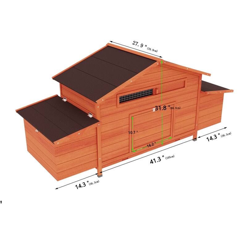 Large Wooden Chicken Coop Outdoor Hen House Poultry Cage with 2 Sides Nesting Boxes, 2 Free-range Doors Leakproof Tray
