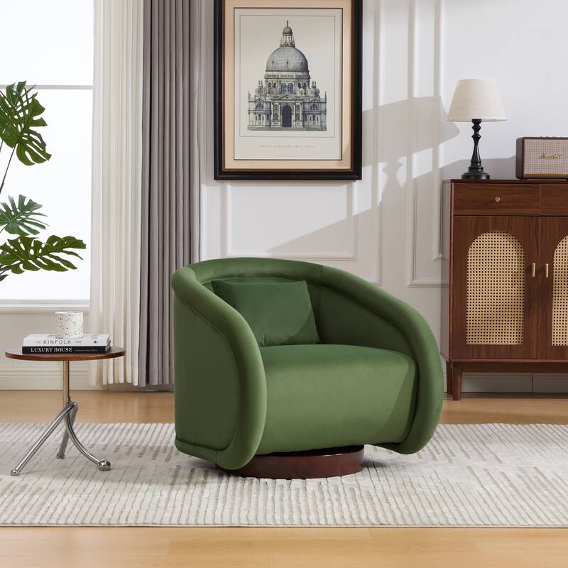 360-degree Swivel Barrel Chair with Velvet Fabric Upholstery, Comfy Pumpkin-Shaped Swivel Chair for Living Room, Bedroom