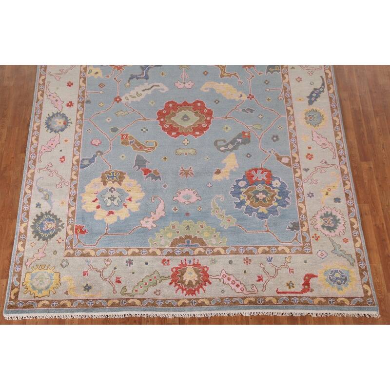 Light Blue Oushak Area Rug Handmade Living Room Wool Carpet - 8'1"x 10'1"