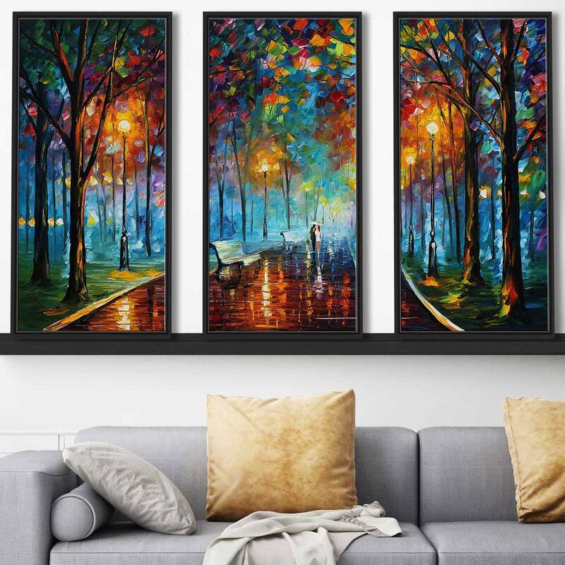 "Misty Mood" by Leonid Afremov Print in Floating Canvas, Set of 3 - Multi-Color