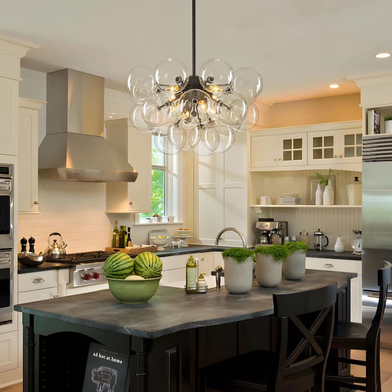 Starsky 12‑Light Linear Chandelier with Clear Glass Globes - Black or Gold Finish