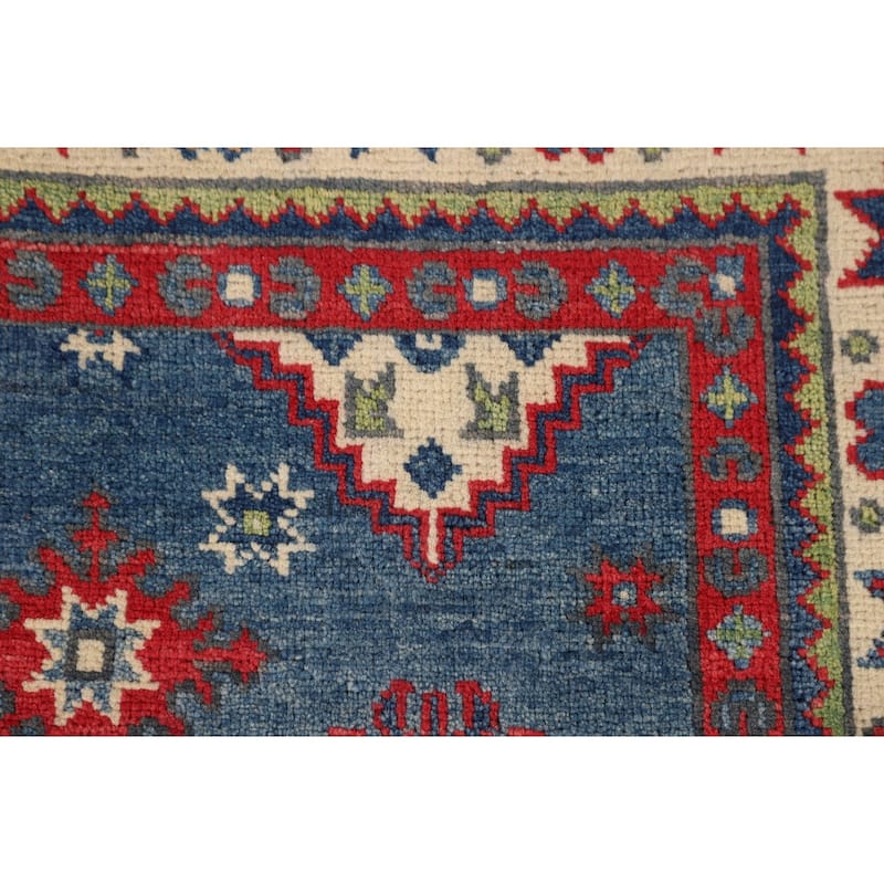 Traditional Blue Kazak Area Rug Handmade Oriental Wool Carpet - 4'1" x 6'0"