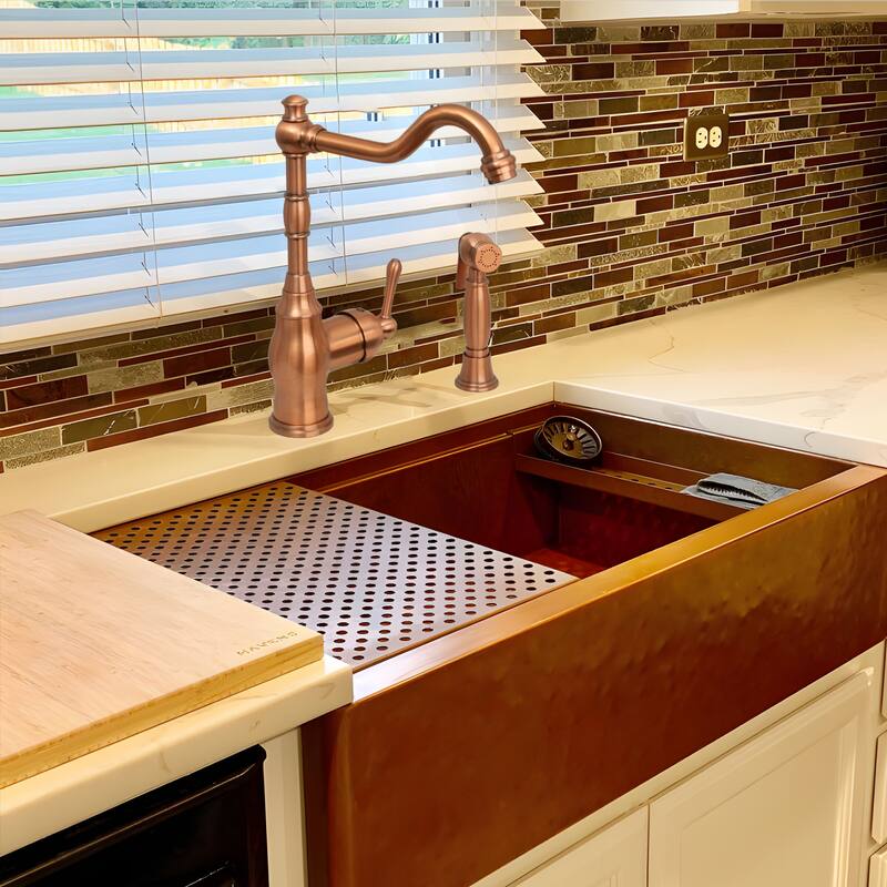 One-Handle Copper Widespread Kitchen Faucet with Side Sprayer
