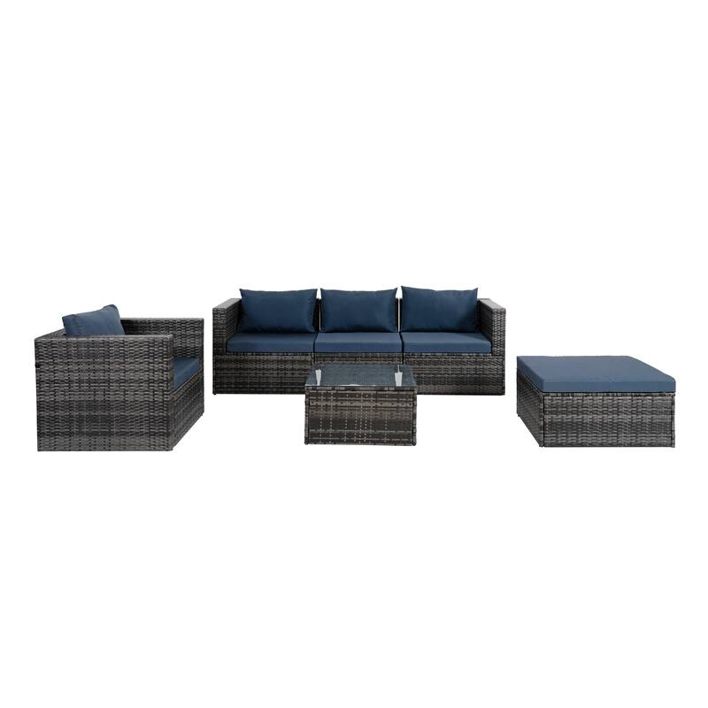 Outdoor Furniture 6 Set Wicker Furniture With Tempered Glass Coffee Table