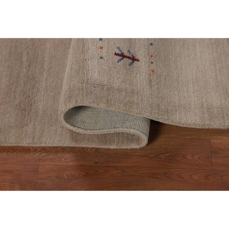 Tribal Gabbeh Oriental Area Rug Handmade Beige Wool Carpet - 5'4"x 7'6"