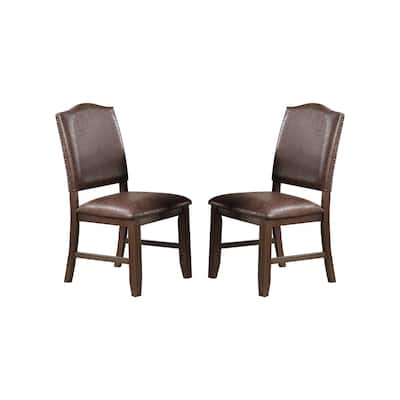 Dark Brown Faux Leather Upholstery Dining Chair, Set of 2