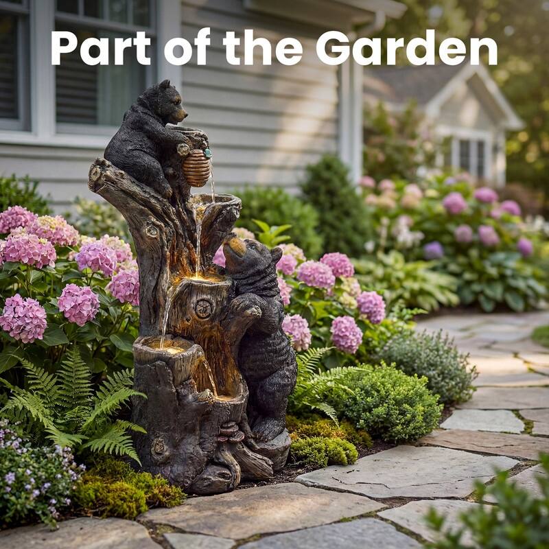 Vbal Resin Bears and Honeycomb 4-Tier water extraction Outdoor Fountain with LED Light