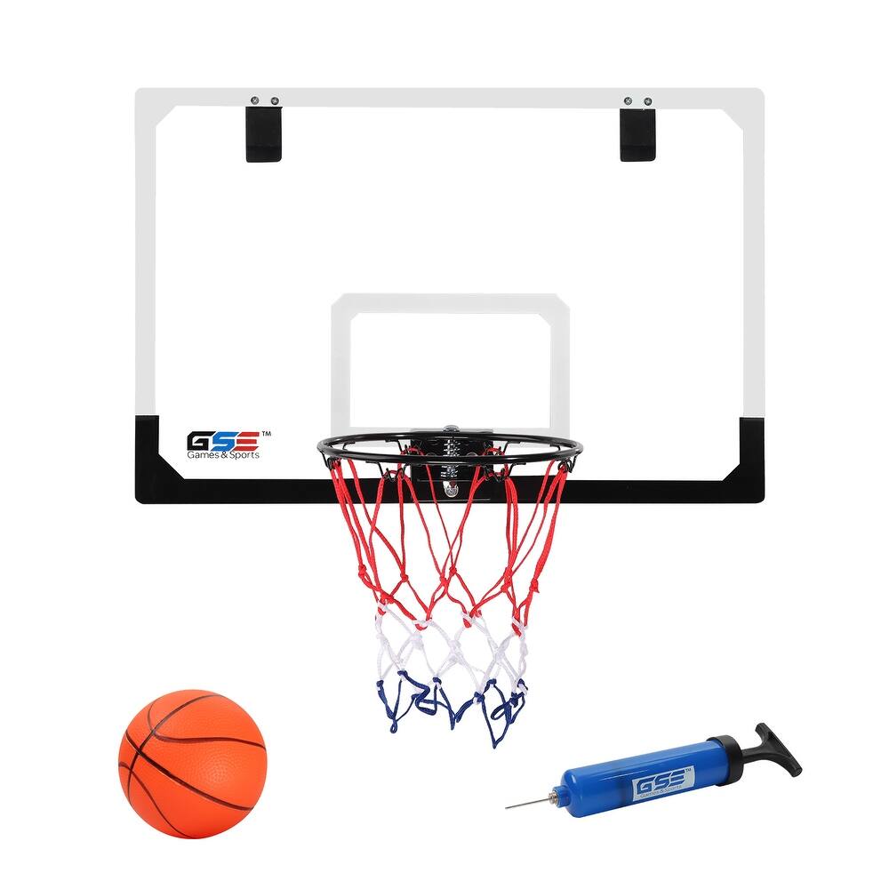GSE™ 24"x16" Over-The-Door Pro Basketball Hoop with Basketball & Pump, Large Basketball Backboard & Hoop Set