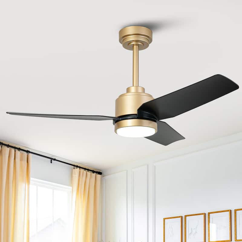 42" 3-Blade Modern Black & Gold Ceiling Fan with LED Light - Black