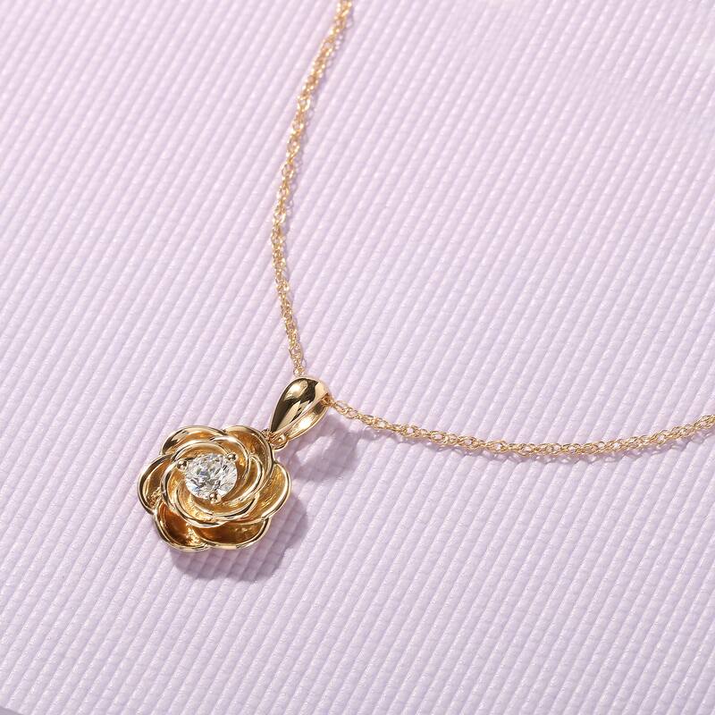 10K Gold 1/5ct TDW Diamond Rose Pendant Necklace for Women - Rose