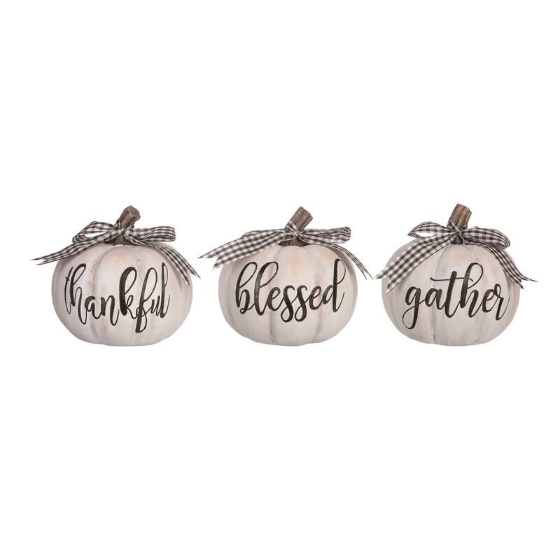 Transpac Resin Buffalo Check Pumpkin Set of 3 Fall/Harvest Home Decorations