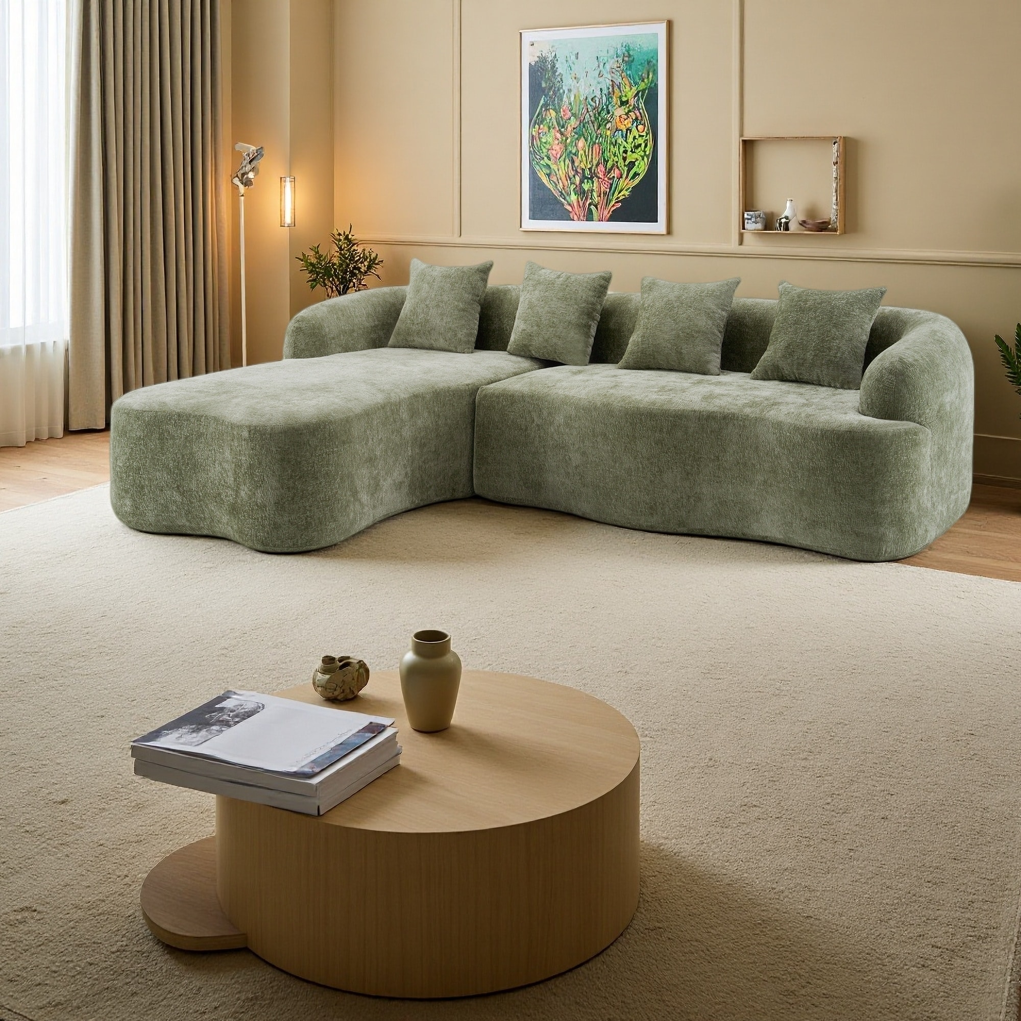 104" Chenille L-Shaped Sectional Sofa with Curved Chaise