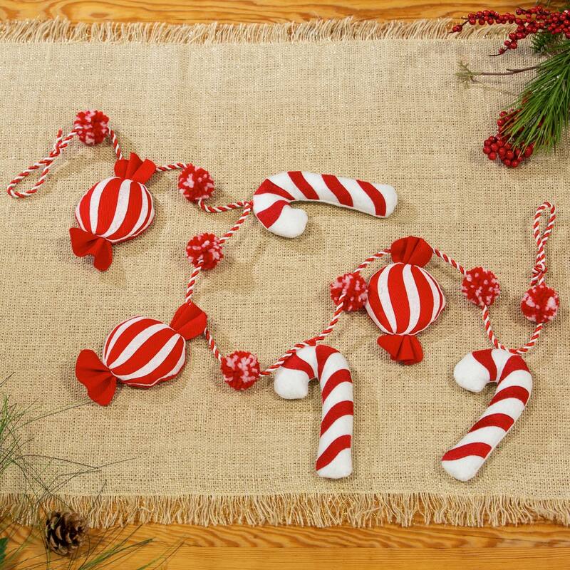 42" Fabric Candy Cane and Peppermint Garland - Multi-color