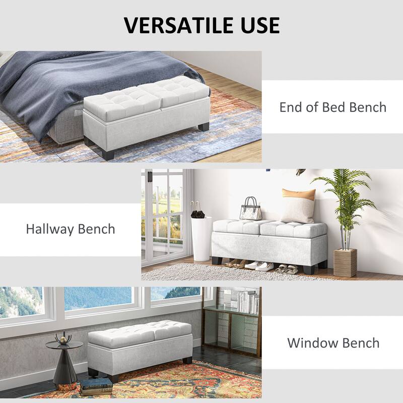 46" Storage Ottoman Bench, Upholstered End of Bed Bench with Steel Frame, Button Tufted Storage