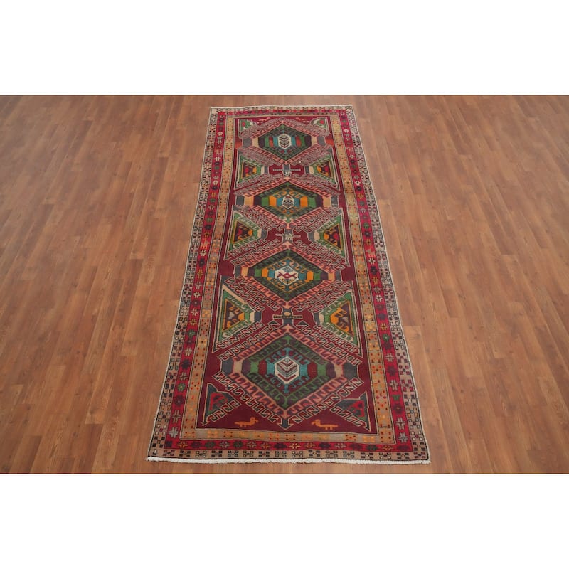Hand Knotted Oriental 100% Wool Carpet Traditional Tribal Red Ardebil Runner Rug - 9' 4'' X 3' 9''