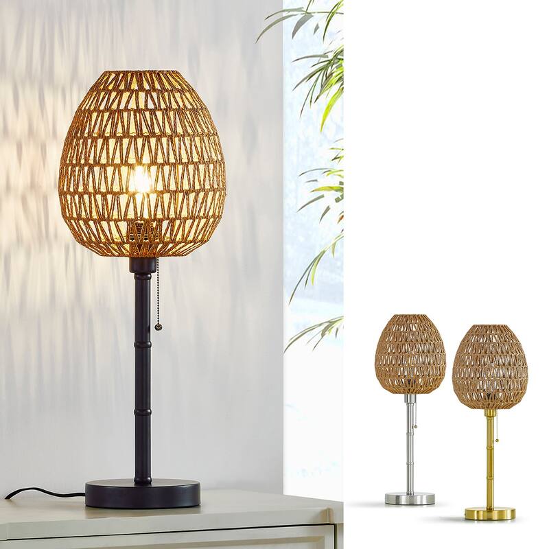 HOMEGLAM Oval Woven Rattan 26.5" Metal Table Lamp