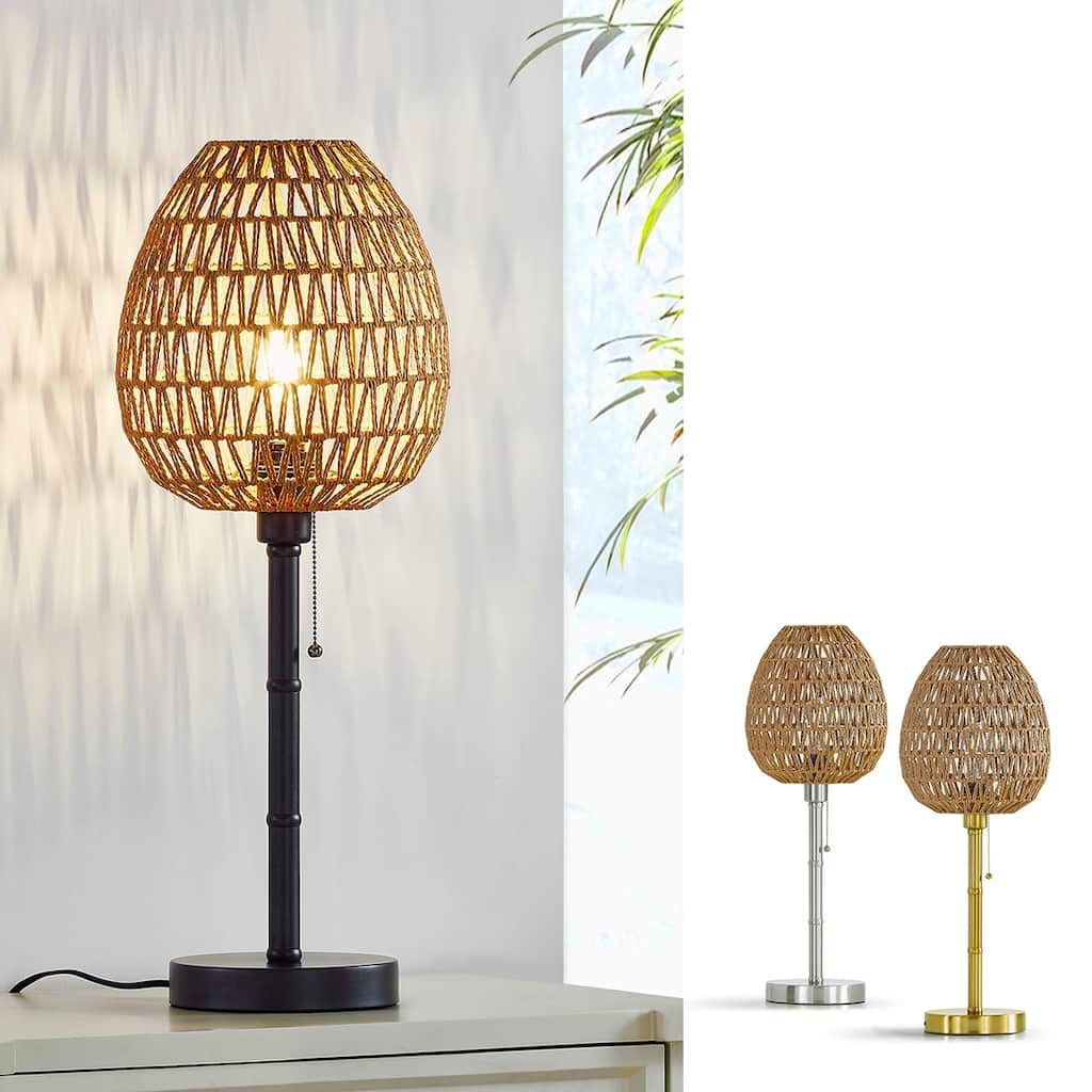 HOMEGLAM Oval Woven Rattan 26.5" Metal Table Lamp