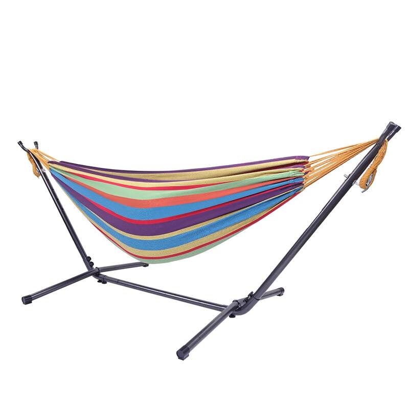 Portable Outdoor Polyester Hammock Set Black Background & Silver Flower & Colorful - 78.74 x 55.12 - D1