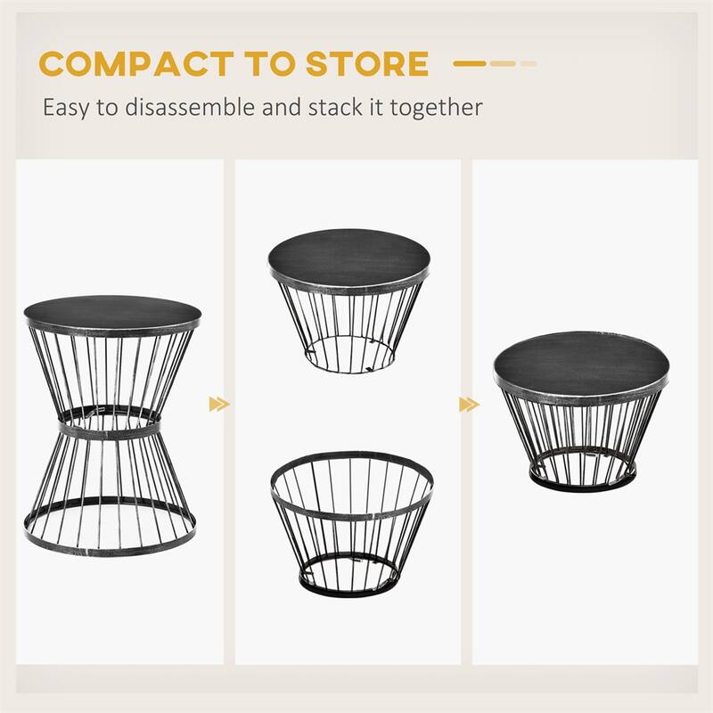 16" Steel Patio Side Table, Garden End Table with Hourglass Design