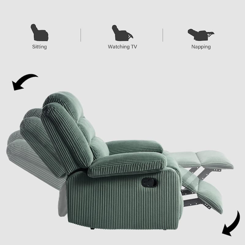 2 Set Modern Corduroy Manual Recliner Chair, Oversize Accent Chair Recliner with Wide Armrest