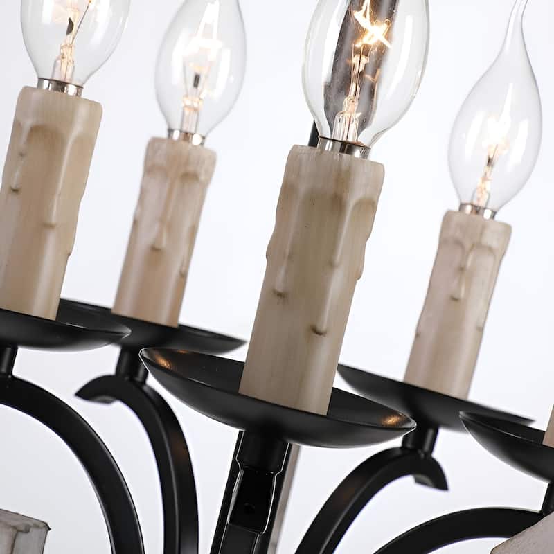 5-Light Wood Farmhouse Chandelier, Off White Distressed Vintage Medieval Style