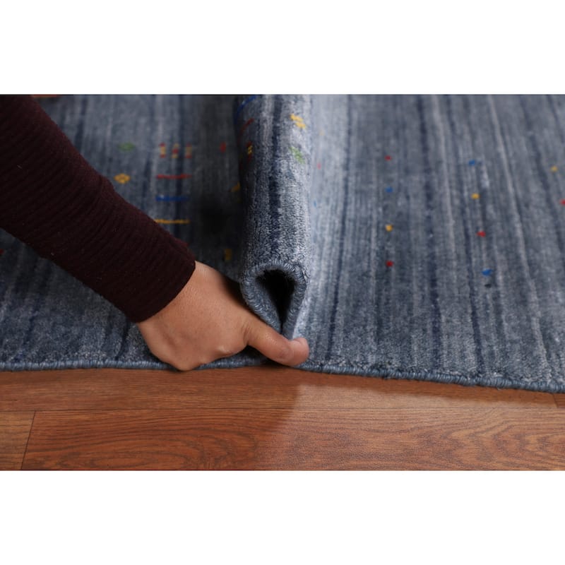 Tribal Blue Gabbeh Area Rug Handmade Silk Carpet - 7'11"x 9'8"