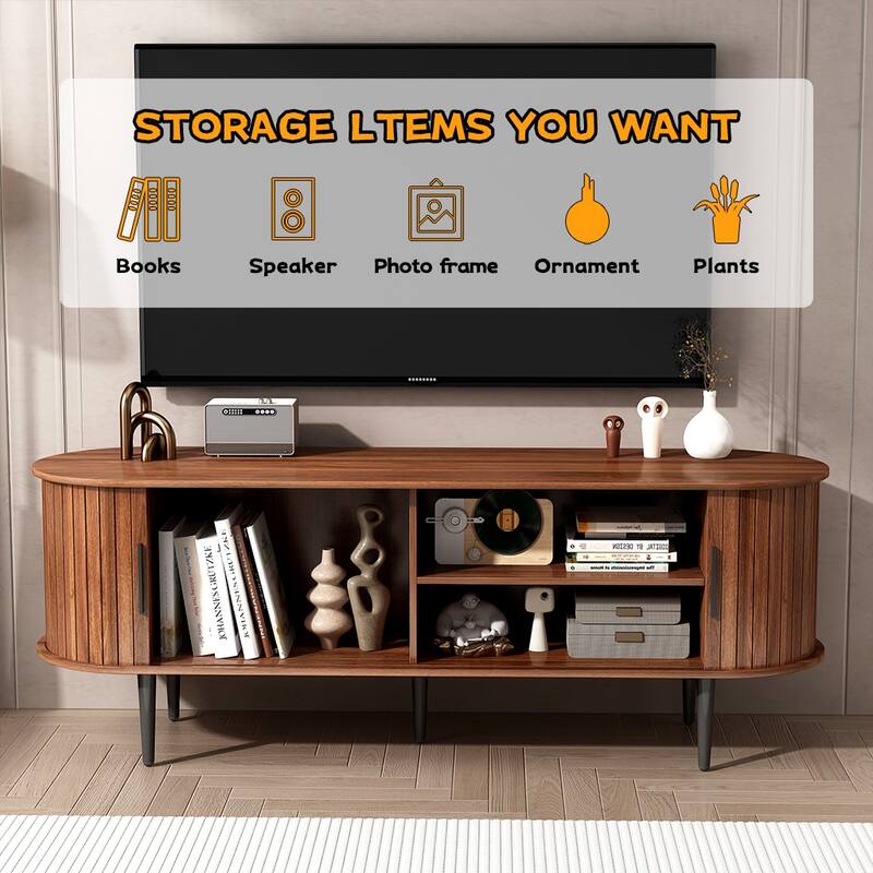 TV Stand, 55" Modern TV Console Table with Storage Compartment and Sliding Door, Gaming Entertainment Center with Cabinet
