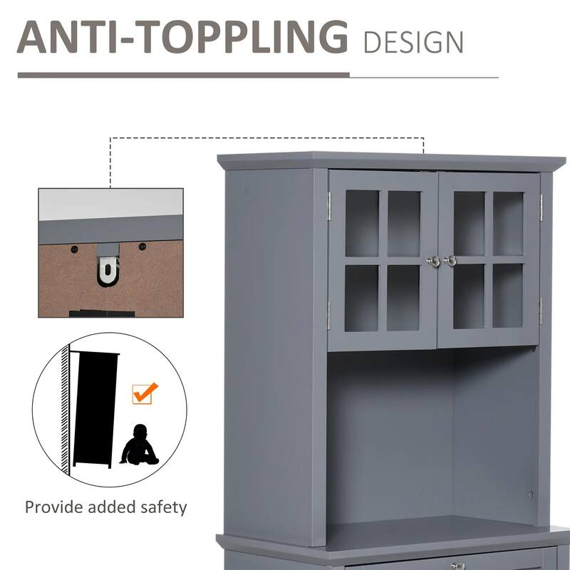 Modern Buffet Hutch, Kitchen Storage Cabinet with Glass Doors, Drawers