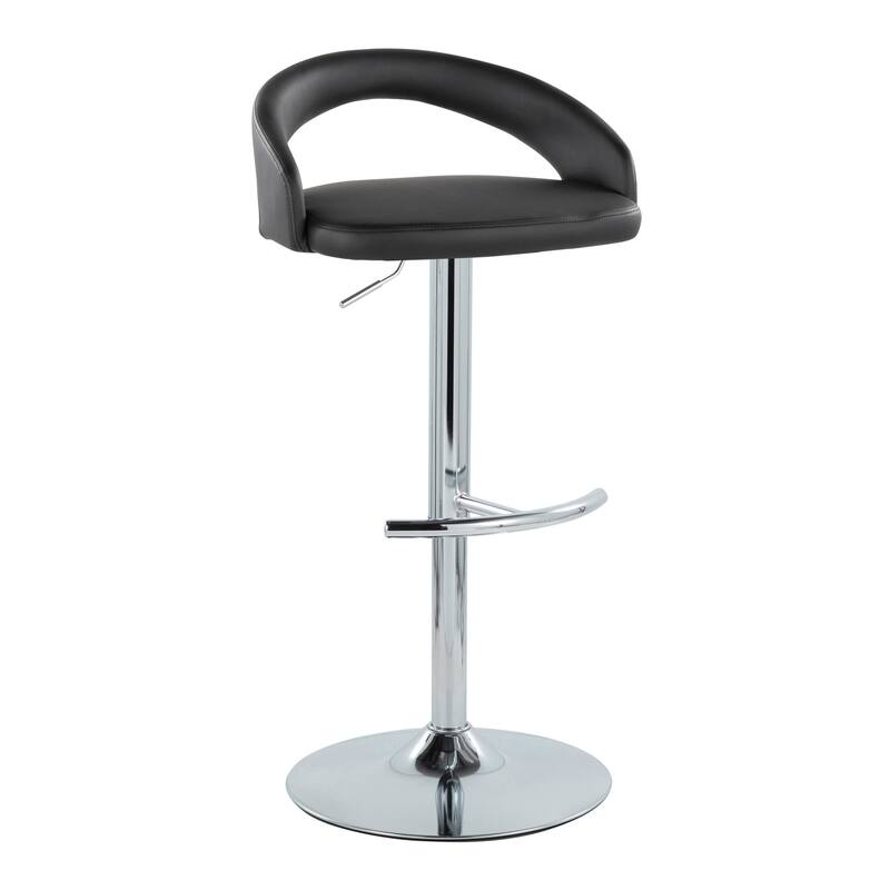 Grotto Upholstered Adjustable Barstool with Chrome Base - Black Faux Leather