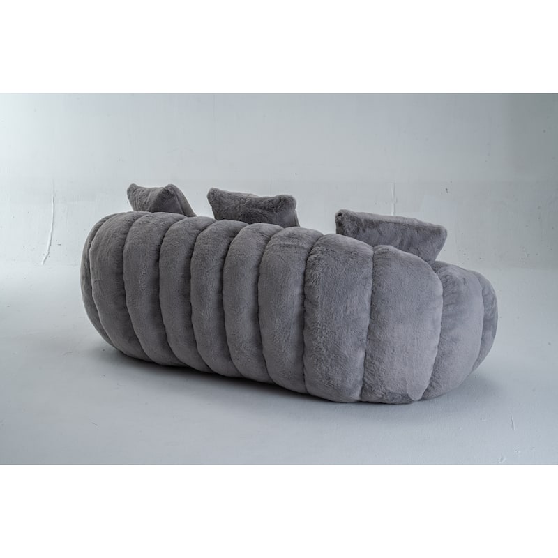 GDFStudio - Floral-Shaped 75.49" Faux Fur Loveseat Sofa with High-Density Foam