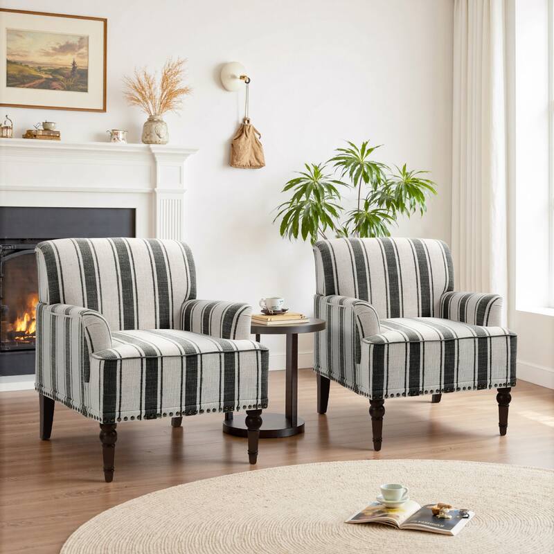 Vintage 29" W Patterned Striped Accent Chairs