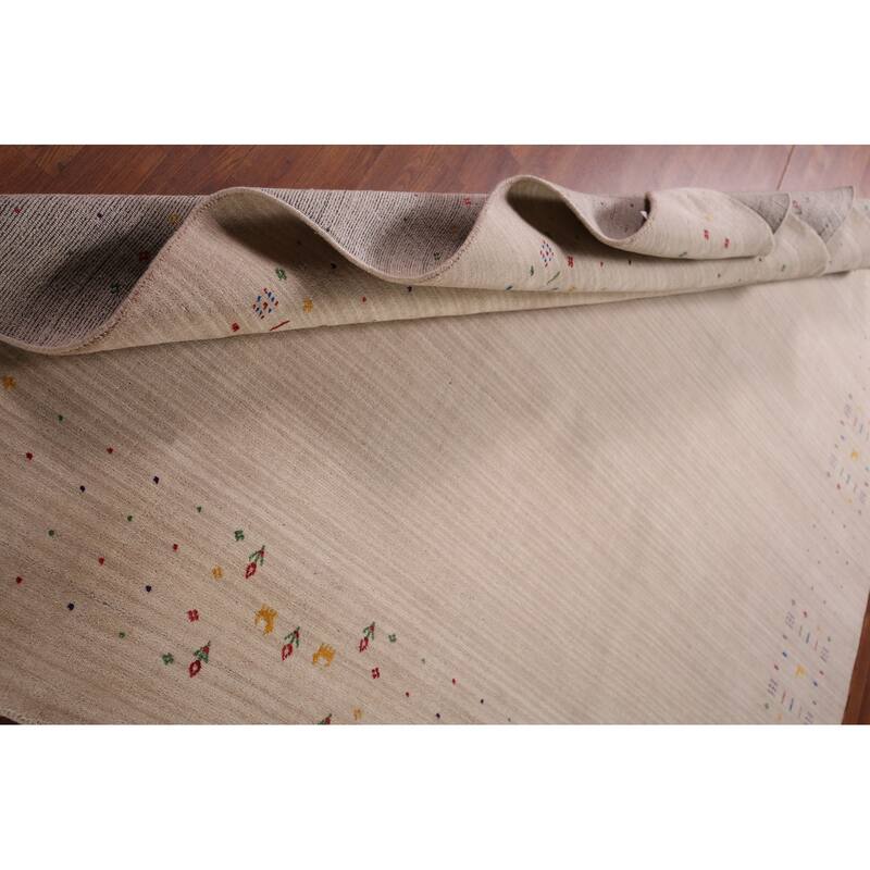 Gabbeh Oriental Square Area Rug Hand-Knotted Wool Carpet - 7'11" x 7'10"