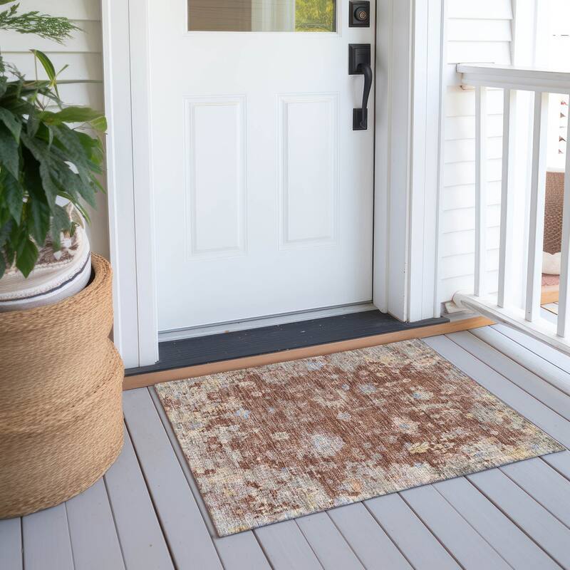 Machine Washable Indoor/ Outdoor Vintage Traditional Chantille Rug - Paprika - 1'8" x 2'6"
