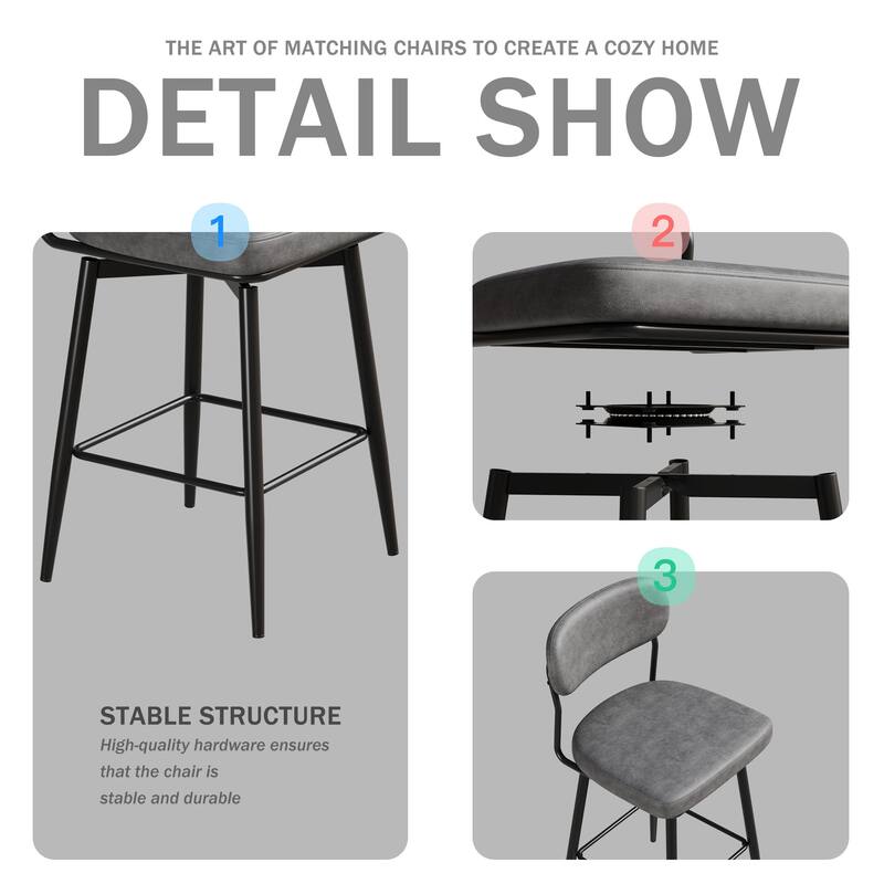 Set of 2 Modern 360°Rotating Bar Stools with Leather Cushions Iron Frame Adjustable Height Counter Stools