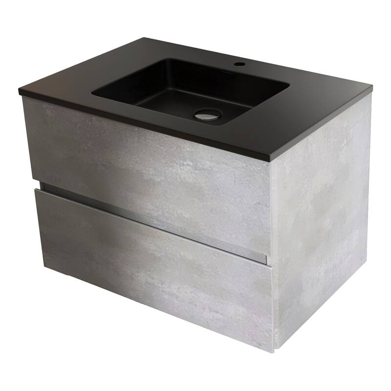 24 in./30 in./36 in. Wall-Mounted 2-drawer Bathroom Vanity Set in Cement Grey with Integrated Solid Surface Sink