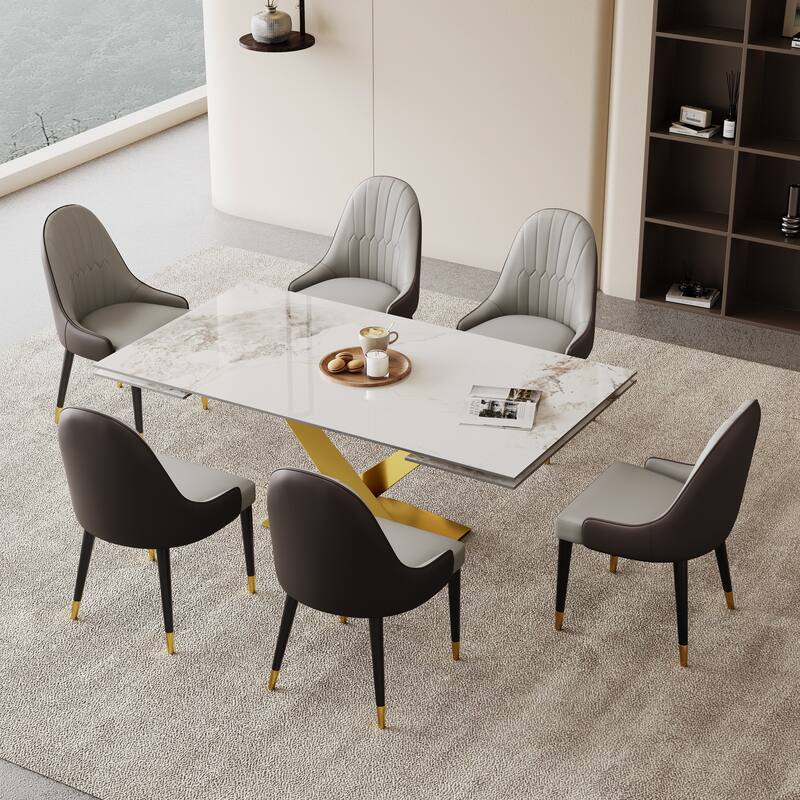 9 - Piece 94.48'' Extendable Sintered Stone Dining Table with 8 Chairs Dining Set