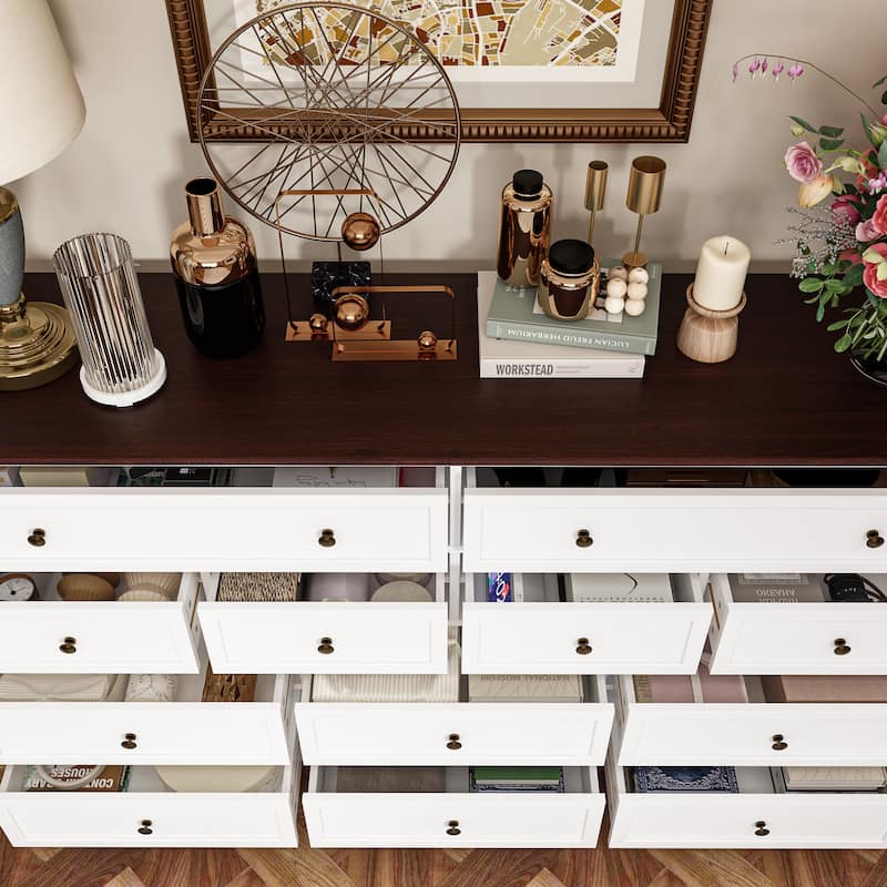 Chic Brown and White Dresser with Ample Storage Space Side Table