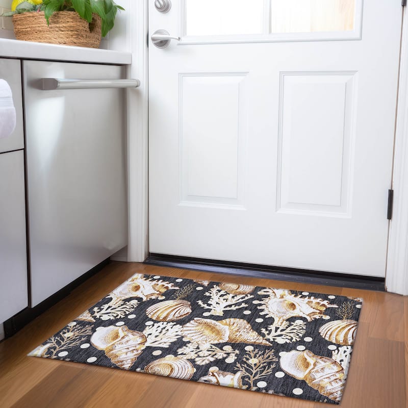 Premium Washable Super Soft Coastal Seashells Mayfield Rug - Midnight - 1' 8" x 2' 6" - Rectangle