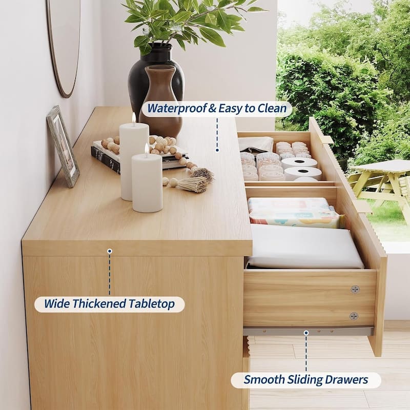 6 Drawer Fluted Dresser for Bedroom, Living Room, Hallway, Entryway