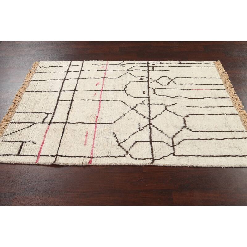 Tribal Contemporary Moroccan Wool Area Rug Hand-knotted Bedroom Carpet - 4'1" x 6'4"