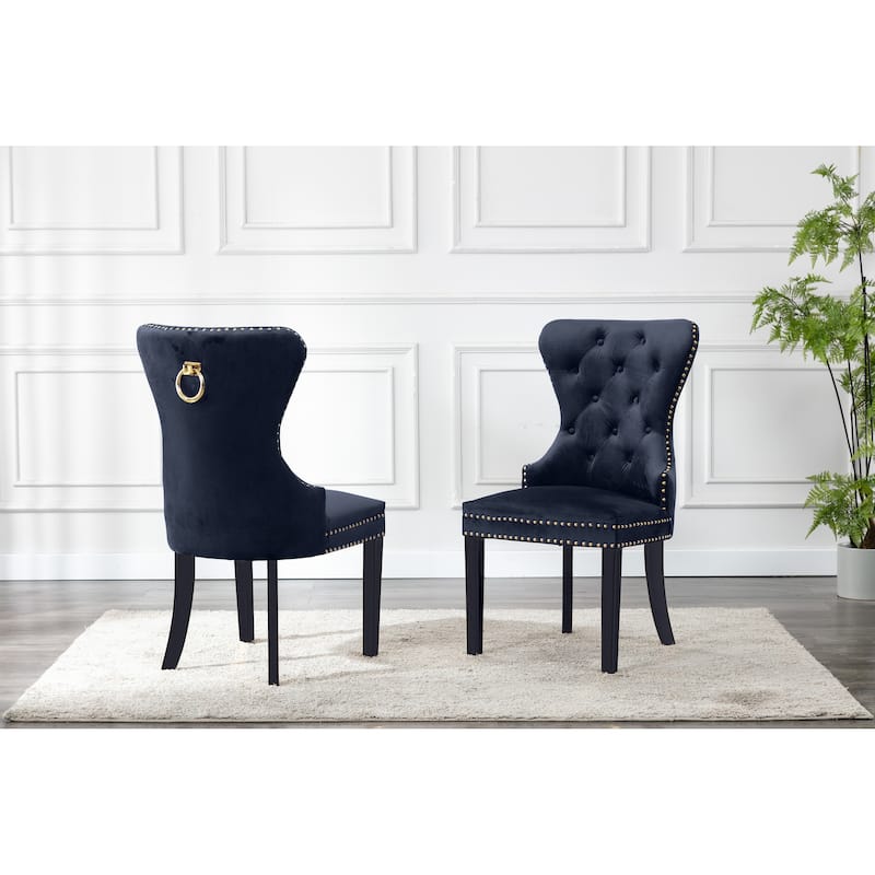 Porthos Home Caja Tufted Velvet Dining Chairs with Rubberwood Legs, Set of 2