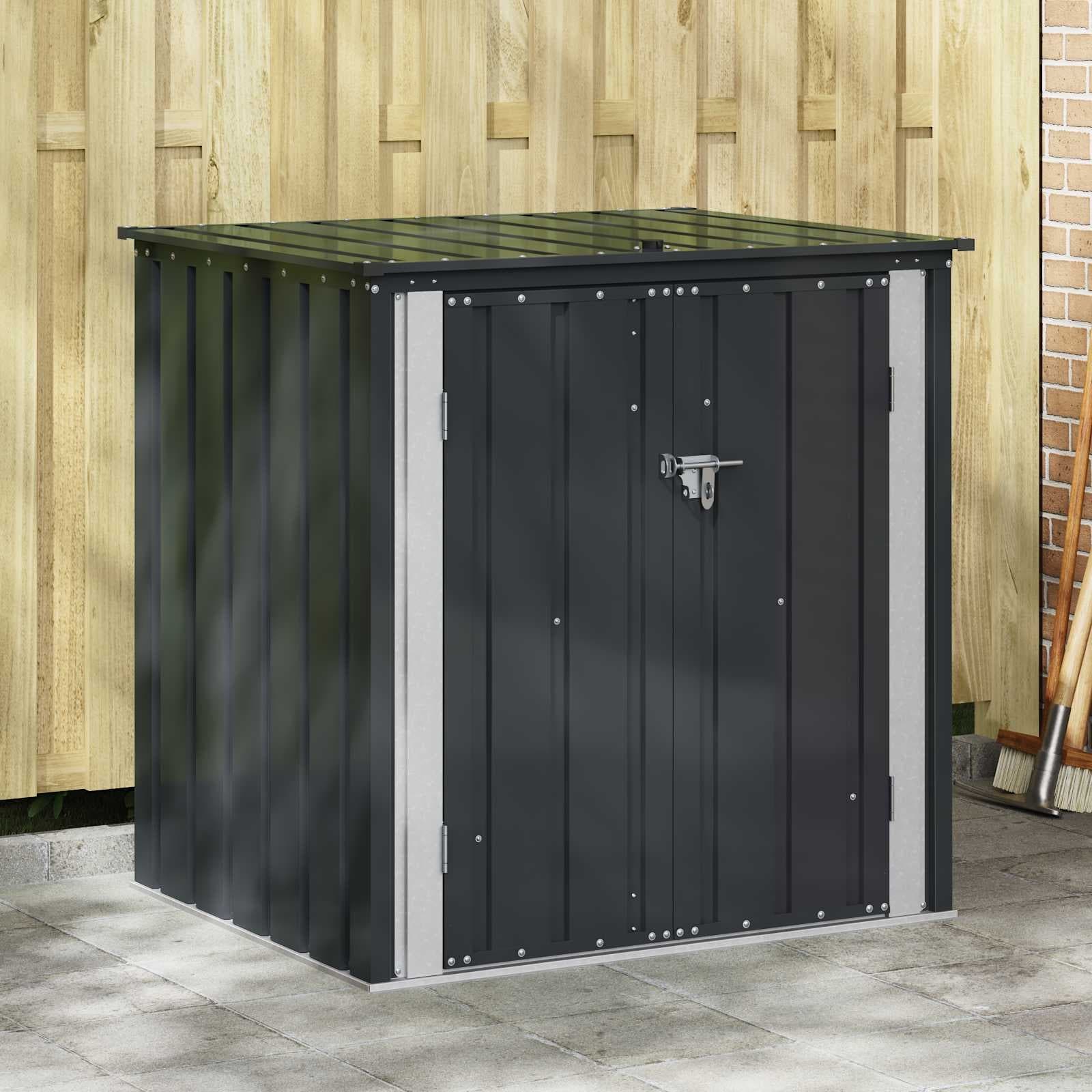 vidaXL Garden Storage Box with Shelf with Storage Black Steel Outdoor Solution
