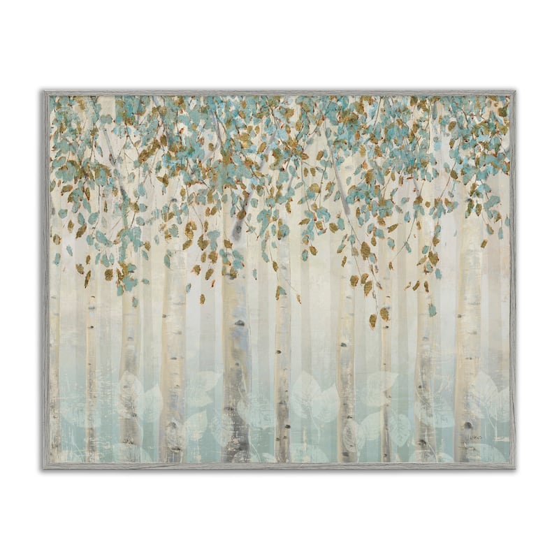Stupell Abstract Forest Leaves Trees Blue Tan Soft Painting Framed Giclee Texturized Art by James Wiens - 24 x 30 - Grey