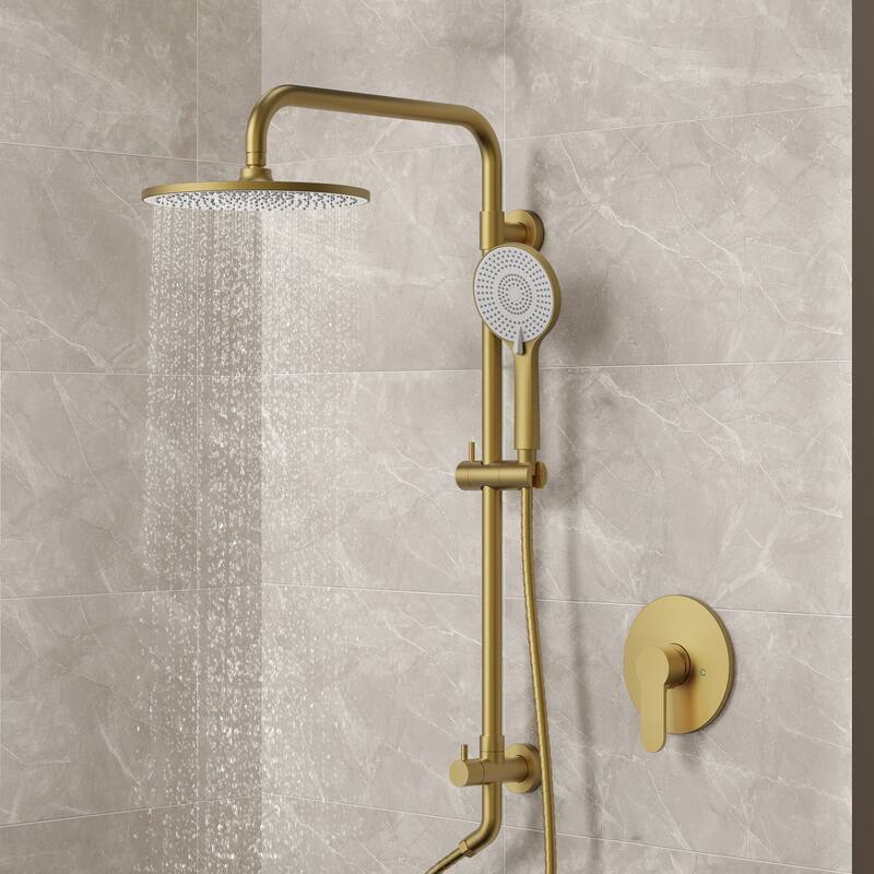 Wall Mount Pressure-Balanced Shower System 10"Rainfall Shower Head with Slider Bar Handheld