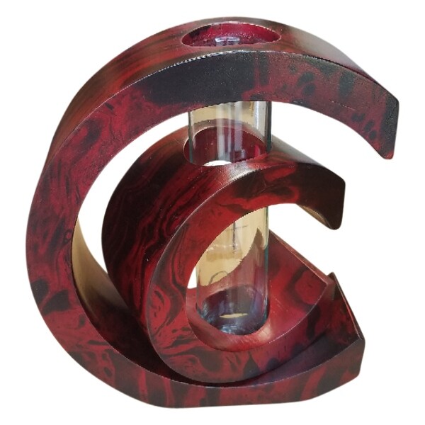 7.5" Burgundy Unique C-Shaped Mango Wood Vase - N/A