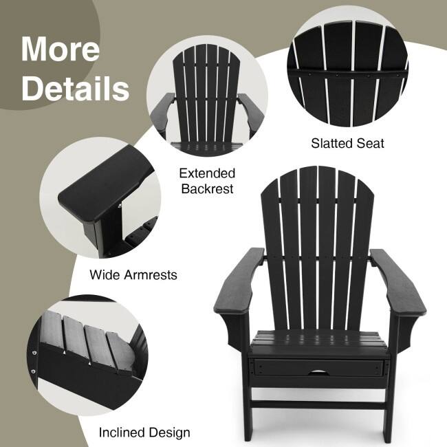Patio HDPE Adirondack Chair with Retractable Ottoman - 29" x 53" x 37.5" (L x W x H)