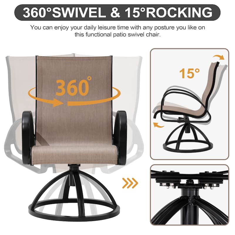 7/9PC Outdoor Patio Aluminum Dining Table with Sunbrella Swivel Dining Chairs Sunbrella Umbrella Hole