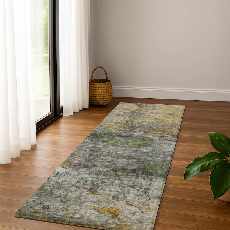 Premium Washable Super Soft Abstract Chic Mayfield Rug - Olive - 2'3" x 7'6"