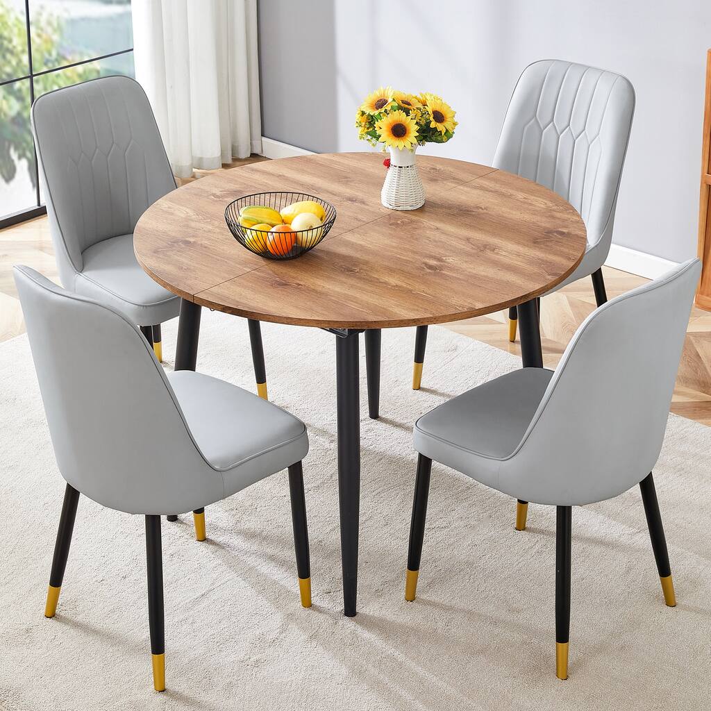 Convertible Round Dining Table Set with Light Gray Ergonomic Chairs